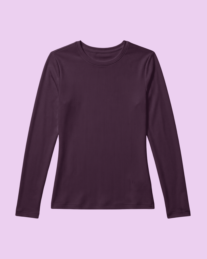 Women's Ribbed Long-Sleeve Underscrub Deep Eggplant