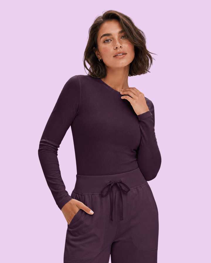 Women's Ribbed Long-Sleeve Underscrub Deep Eggplant