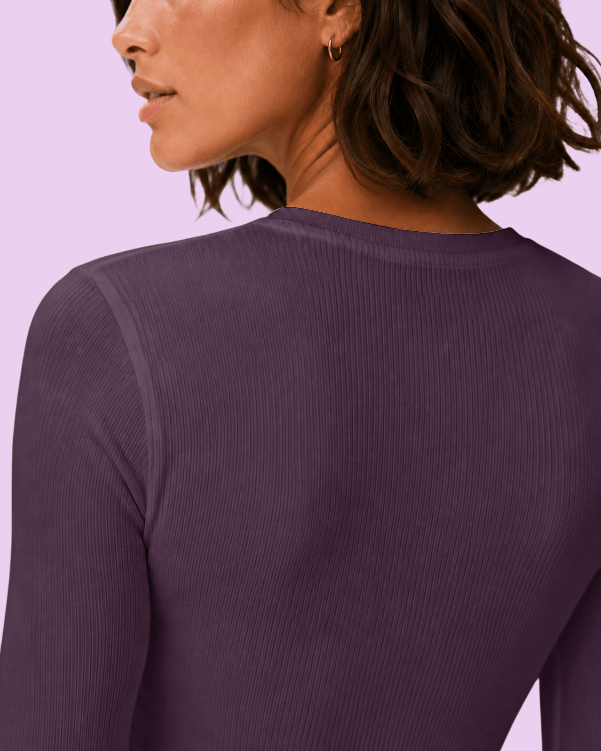 Women's Ribbed Long-Sleeve Underscrub Deep Eggplant - Scrubloop
