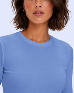 Women's Ribbed Long-Sleeve Underscrub in Ceil Blue - Scrubloop