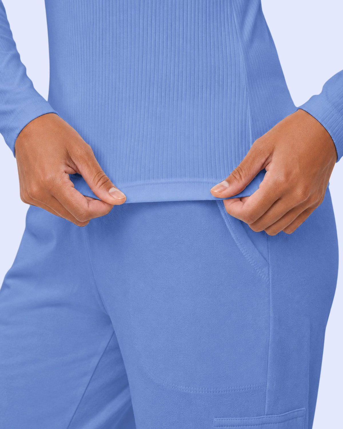 Women's Ribbed Long-Sleeve Underscrub in Ceil Blue - Scrubloop
