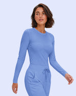 Women's Ribbed Long-Sleeve Underscrub in Ceil Blue - Scrubloop