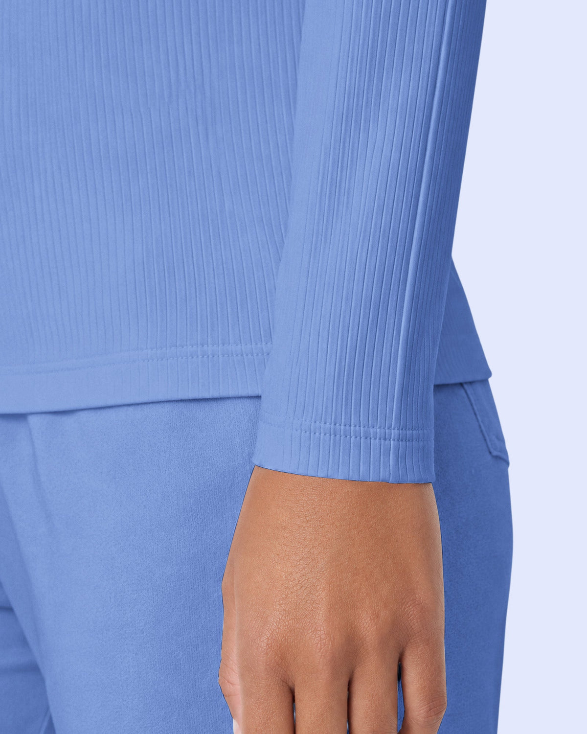Women's Ribbed Long-Sleeve Underscrub in Ceil Blue - Scrubloop