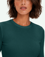 Women's Ribbed Long-Sleeve Underscrub Midnight Green - Scrubloop