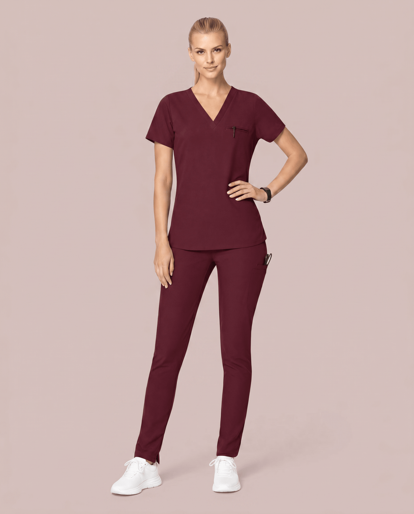 Women's Slim 6-Pocket Pant Burgundy - Scrubloop
