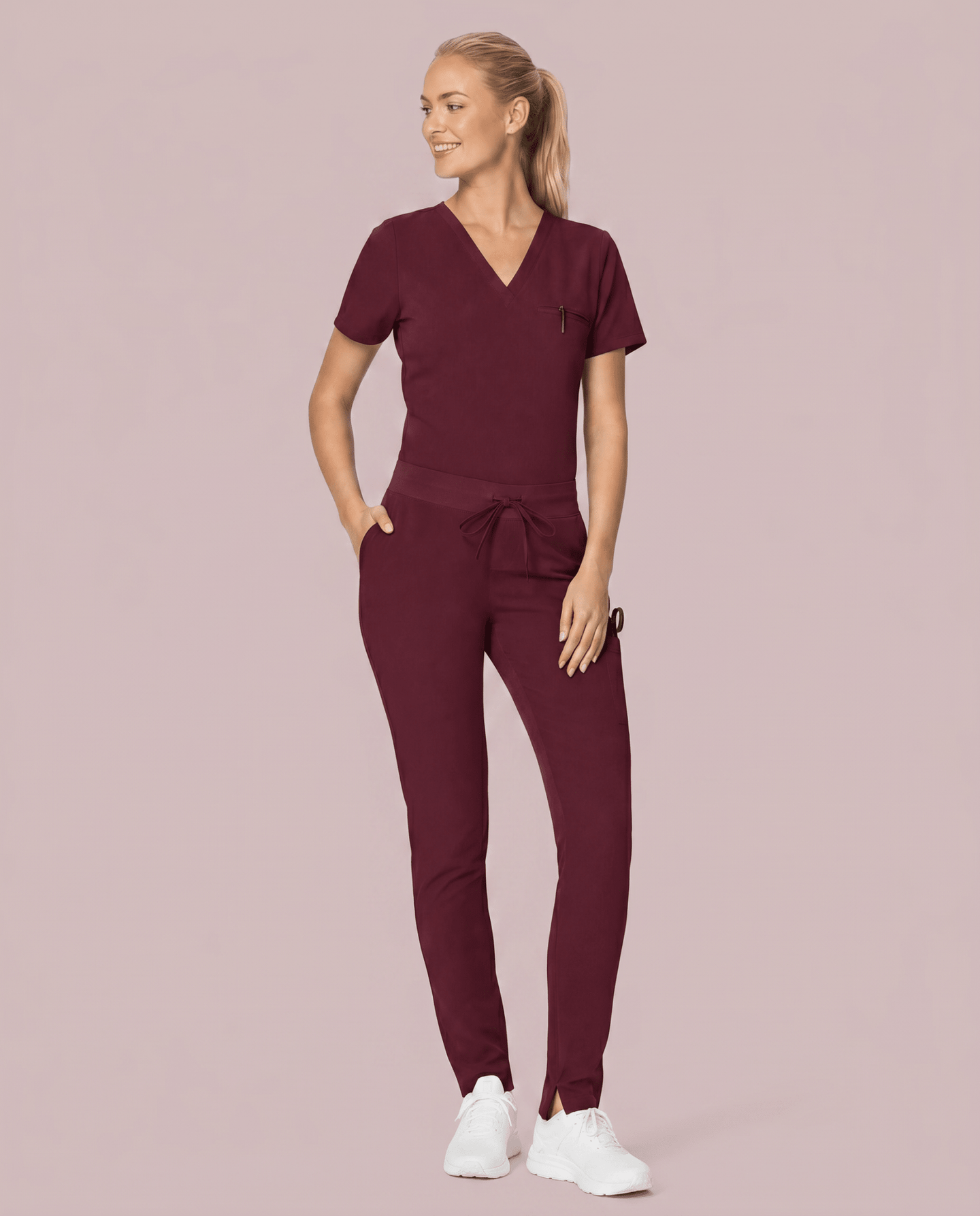 Women's Slim 6-Pocket Pant Burgundy - Scrubloop