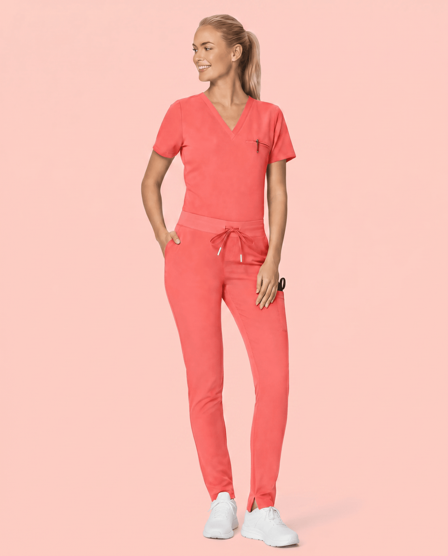 Women's Slim 6-Pocket Pant Coral - Scrubloop