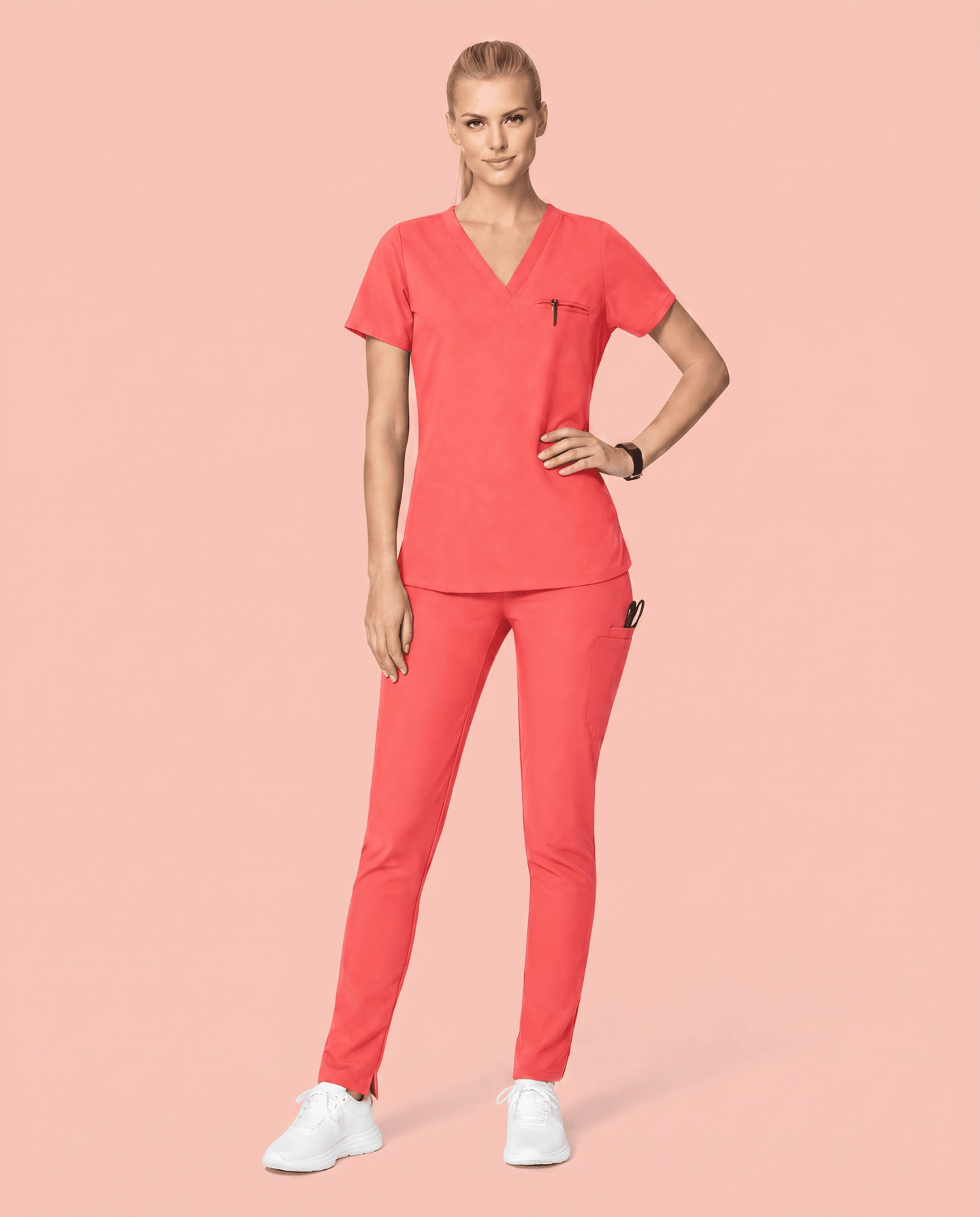 Women's Slim 6-Pocket Pant Coral - Scrubloop