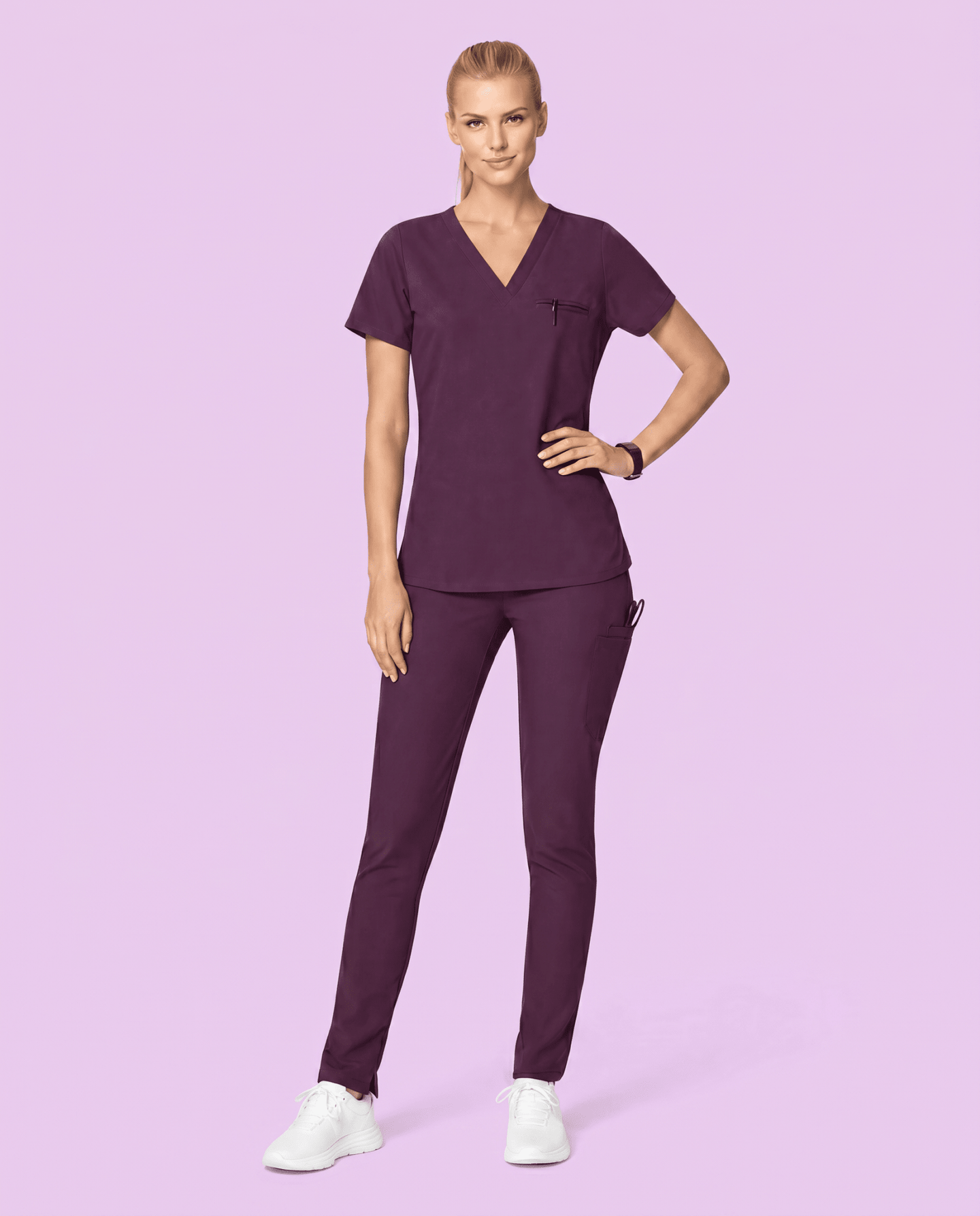 Women's Slim 6-Pocket Pant Deep Eggplant - Scrubloop