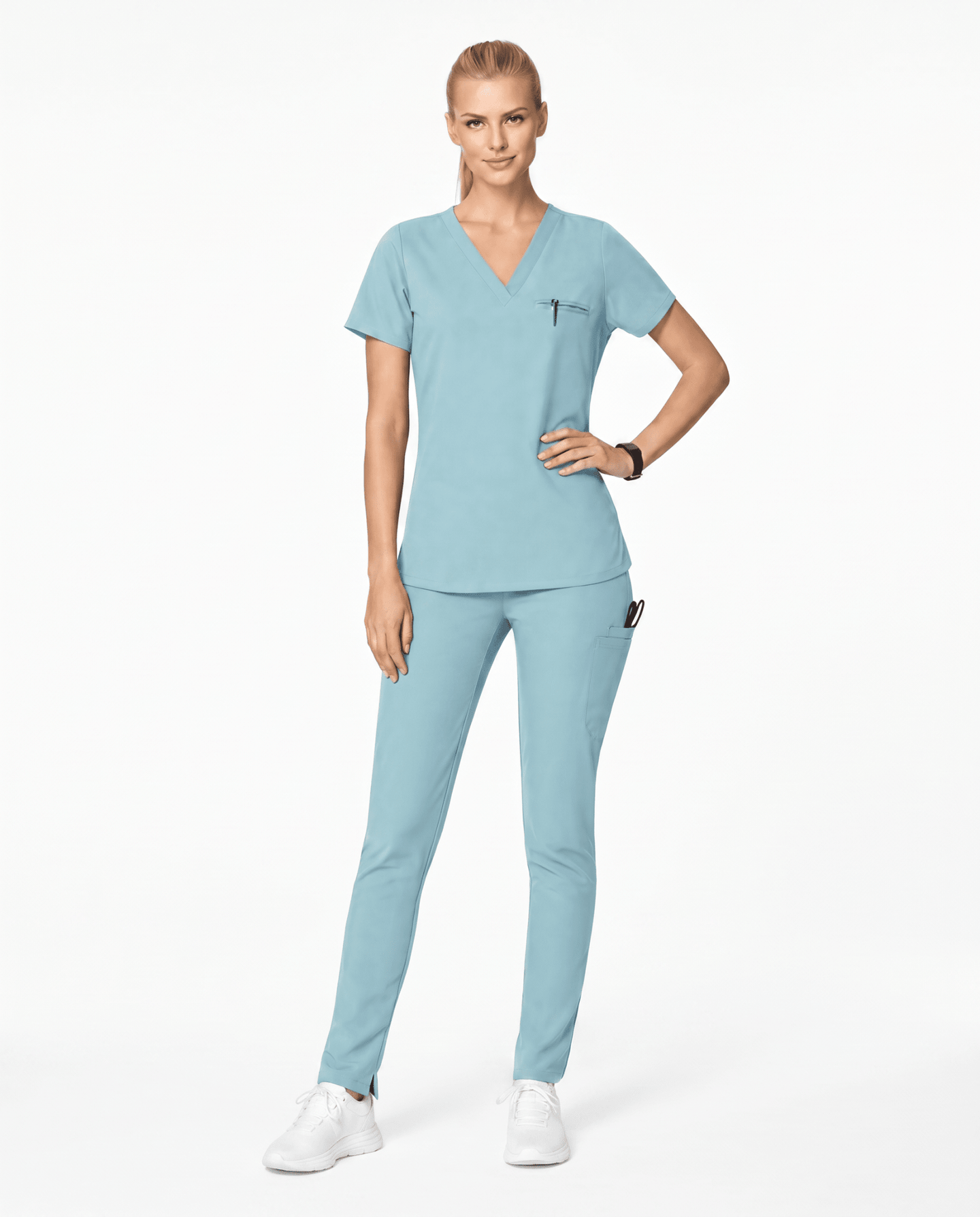 Women's Slim 6-Pocket Pant Sky Blue - Scrubloop