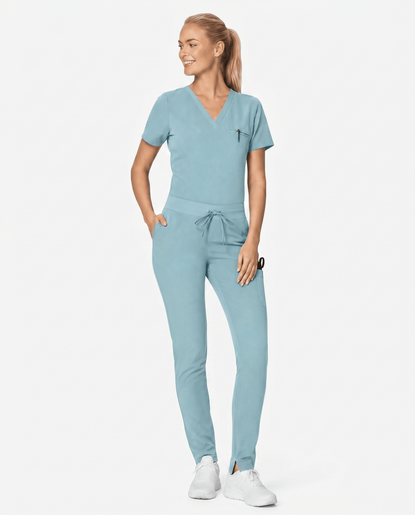 Women's Slim 6-Pocket Pant Sky Blue - Scrubloop