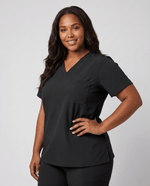Women's Slim One-Pocket V-neck Top Black - Scrubloop