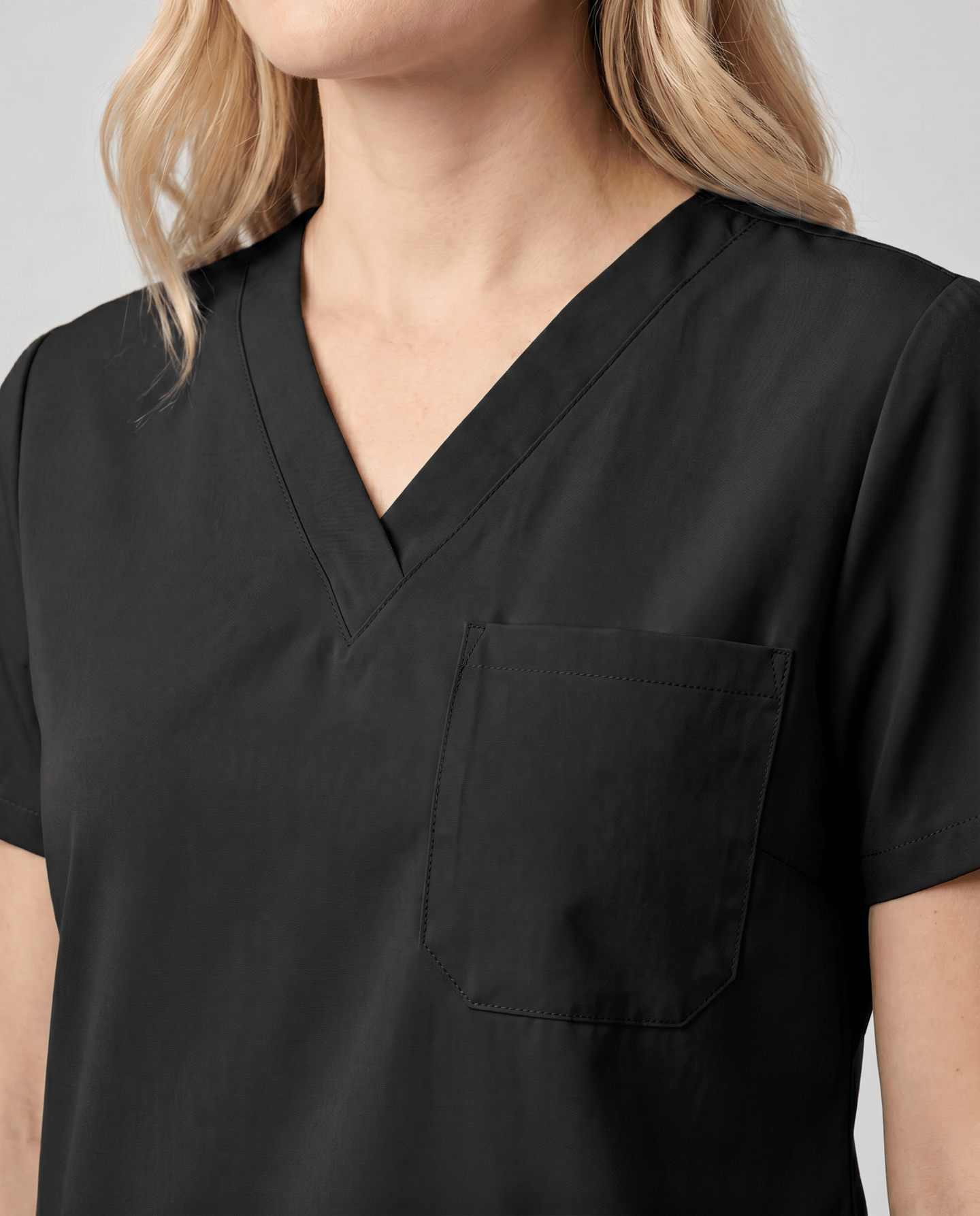Women's Slim One-Pocket V-neck Top Black - Scrubloop