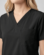 Women's Slim One-Pocket V-neck Top Black - Scrubloop