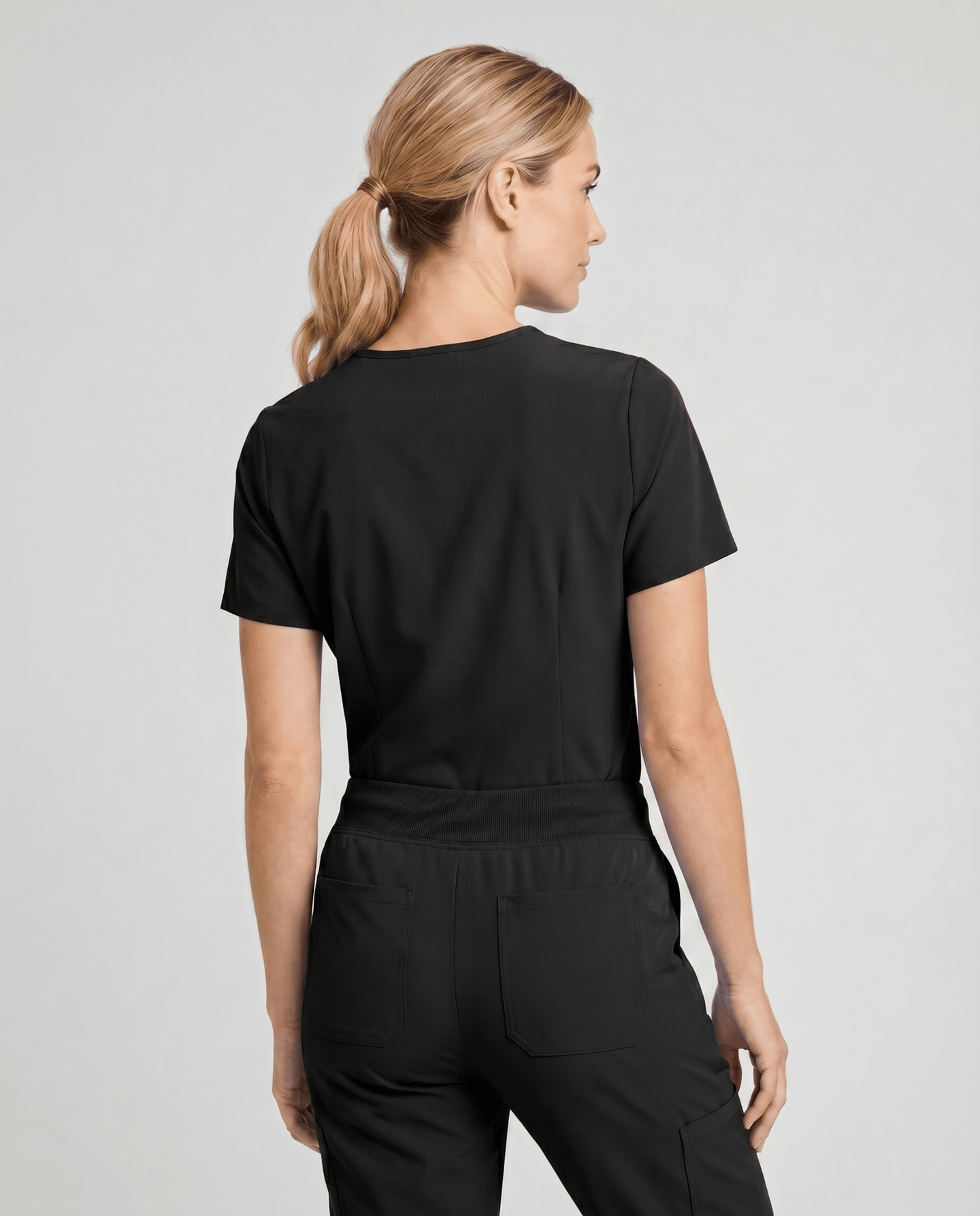Women's Slim One-Pocket V-neck Top Black - Scrubloop