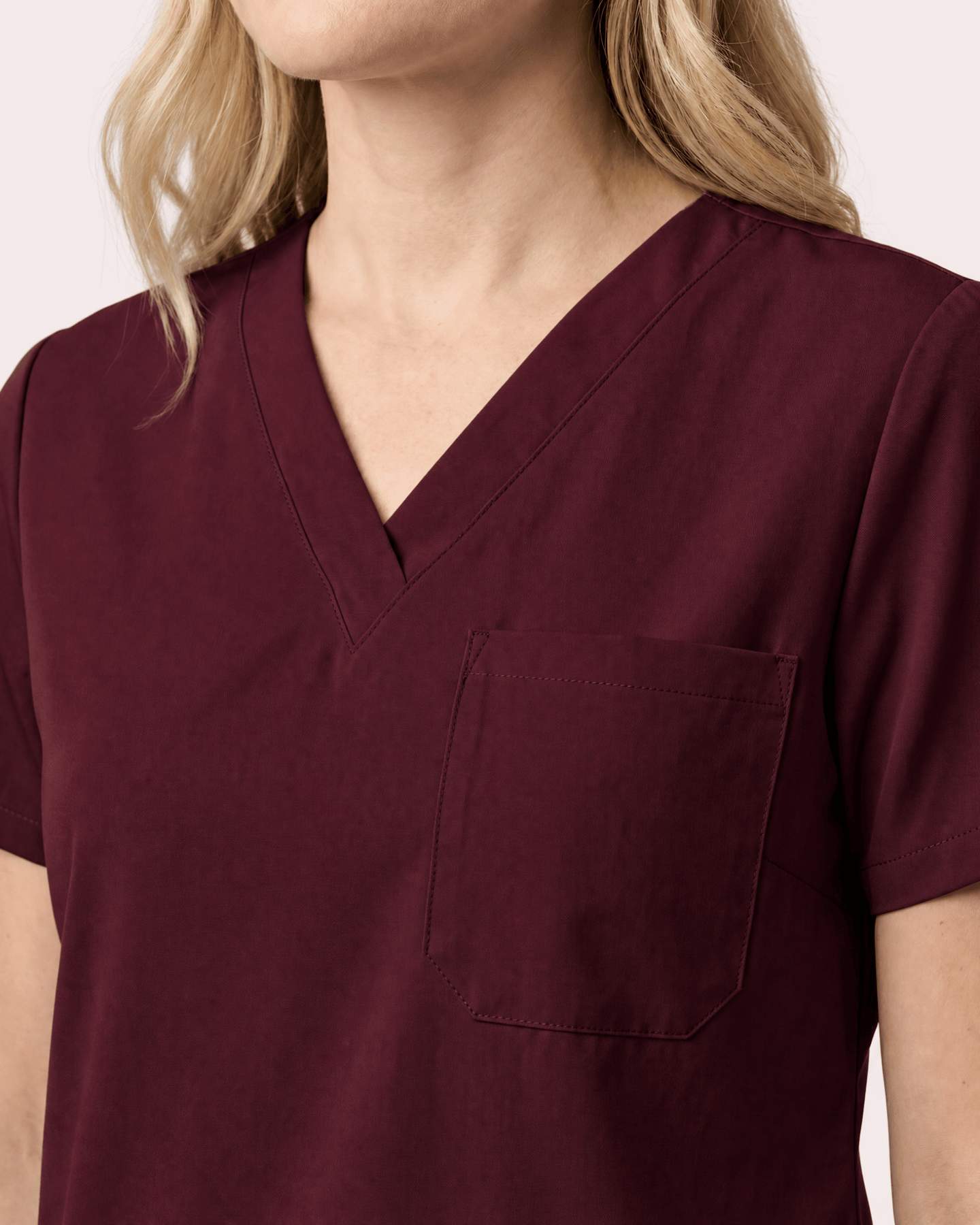 Women's Slim One-Pocket V-neck Top Burgundy - Scrubloop