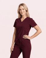 Women's Slim One-Pocket V-neck Top Burgundy - Scrubloop