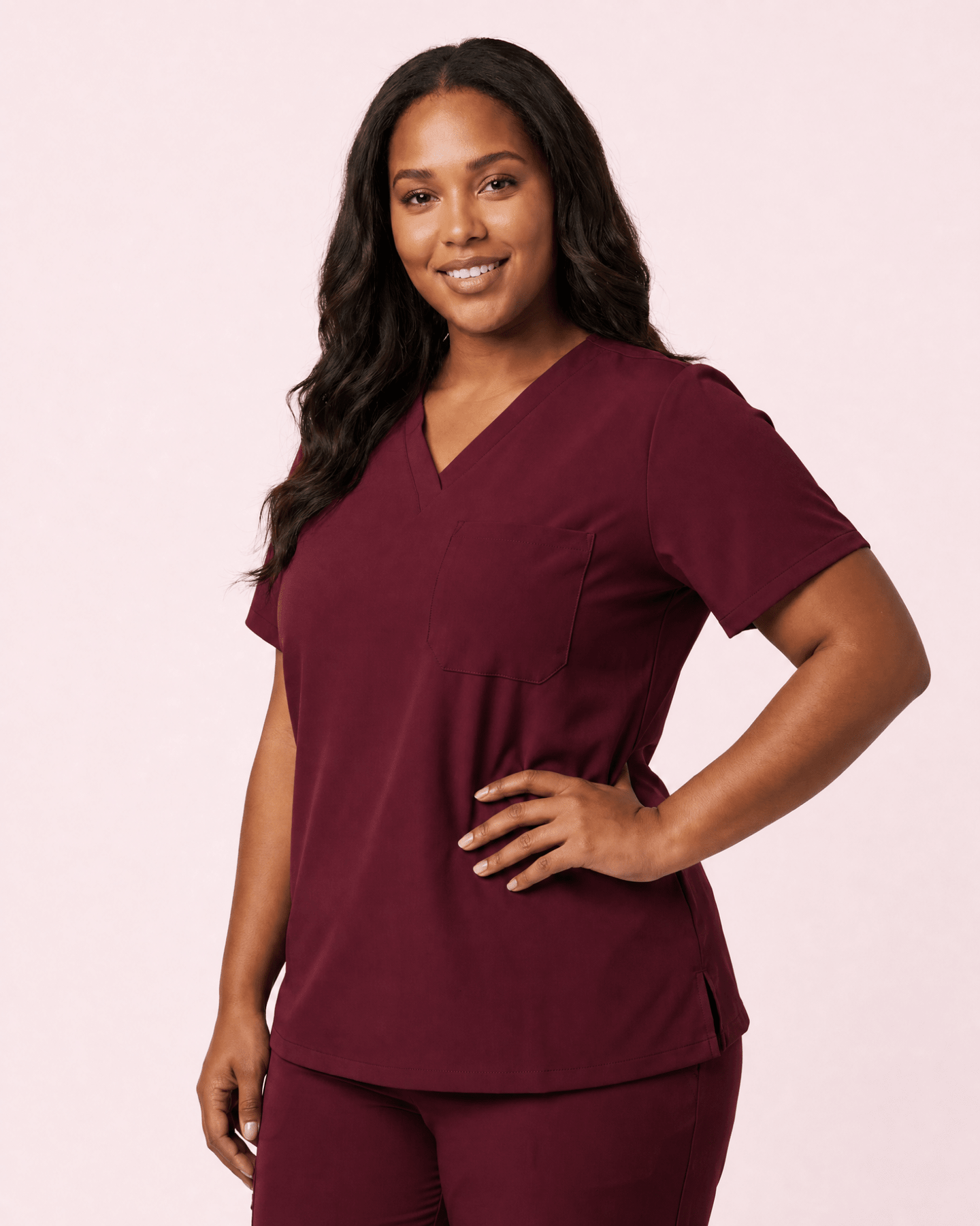 Women's Slim One-Pocket V-neck Top Burgundy - Scrubloop