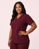 Women's Slim One-Pocket V-neck Top Burgundy - Scrubloop