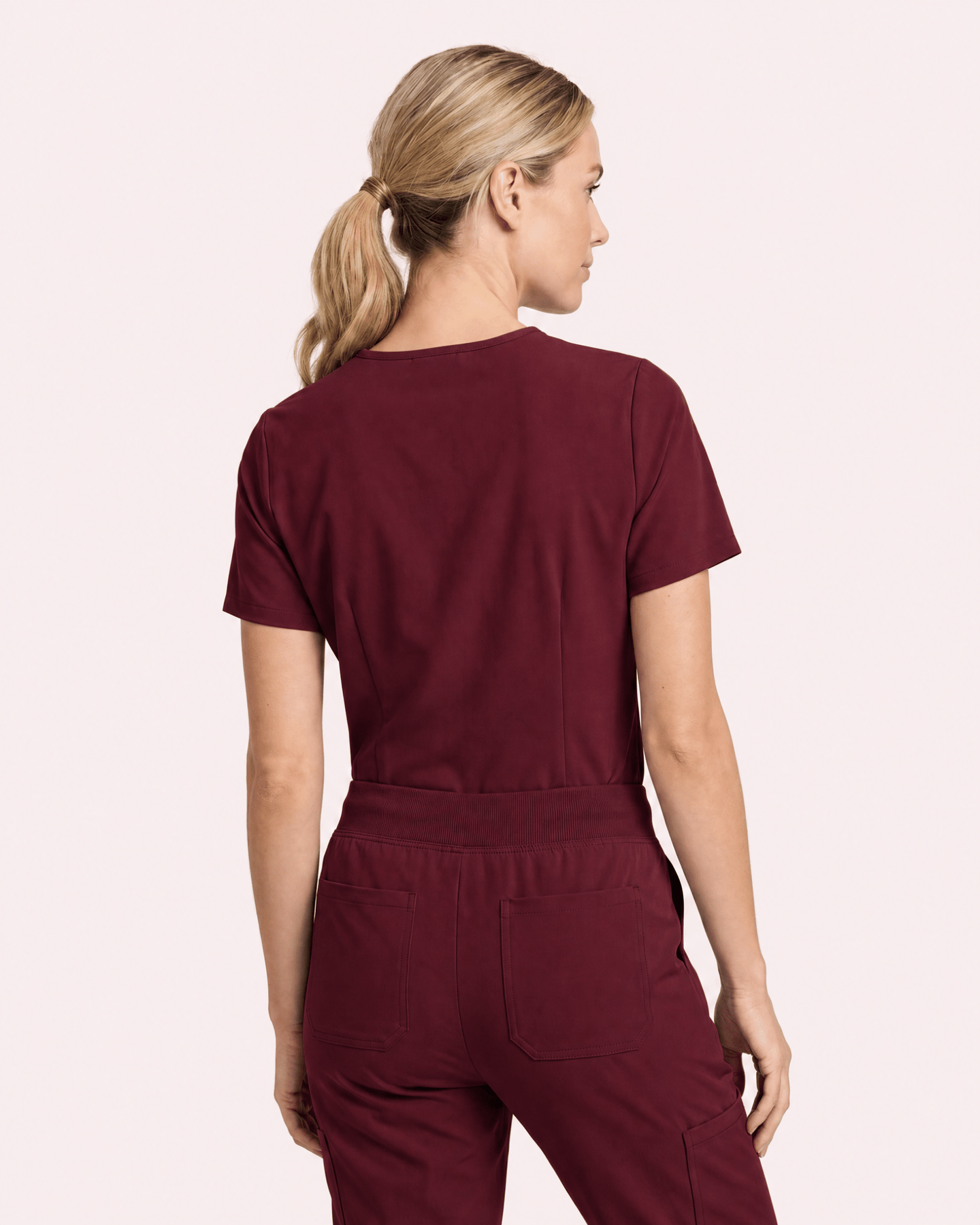 Women's Slim One-Pocket V-neck Top Burgundy - Scrubloop