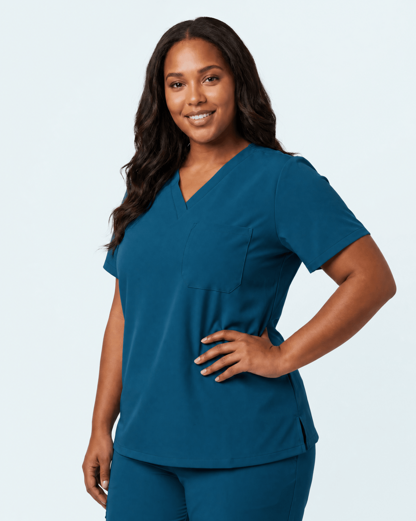 Women's Slim One-Pocket V-neck Top Caribbean Blue - Scrubloop