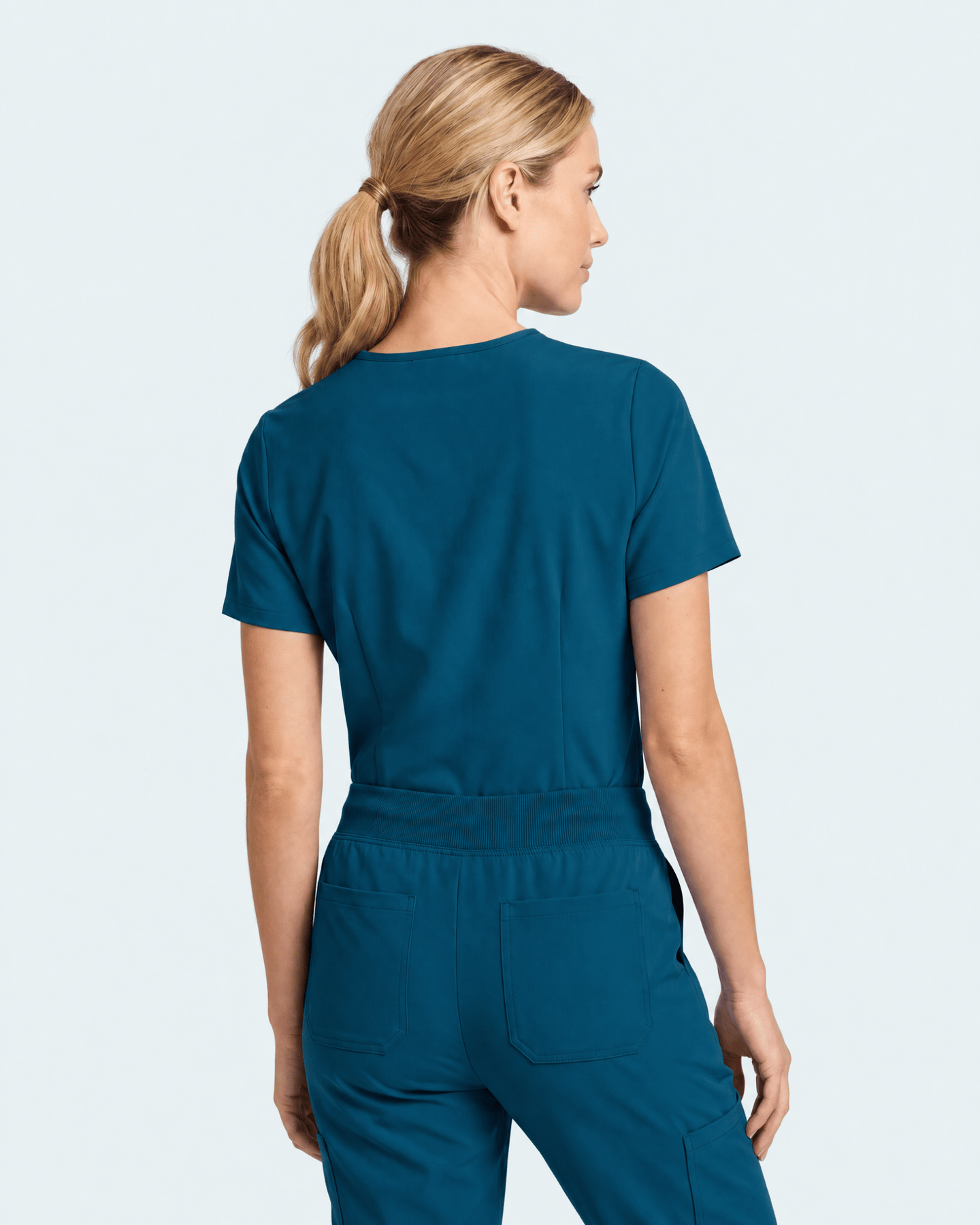 Women's Slim One-Pocket V-neck Top Caribbean Blue - Scrubloop