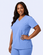 Women's Slim One-Pocket V-neck Top Ceil Blue - Scrubloop