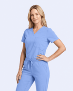 Women's Slim One-Pocket V-neck Top Ceil Blue - Scrubloop