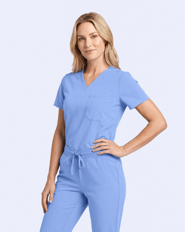 Women's Slim One-Pocket V-neck Top Ceil Blue