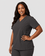 Women's Slim One-Pocket V-neck Top Charcoal - Scrubloop