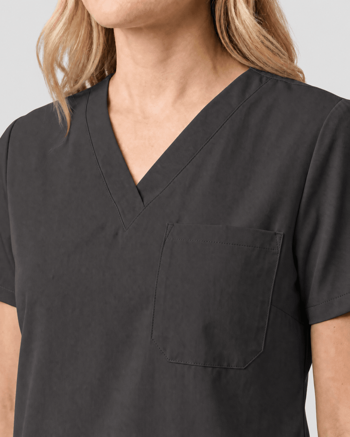 Women's Slim One-Pocket V-neck Top Charcoal