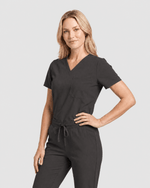 Women's Slim One-Pocket V-neck Top Charcoal - Scrubloop