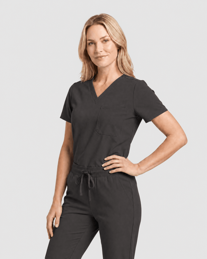 Women's Slim One-Pocket V-neck Top Charcoal