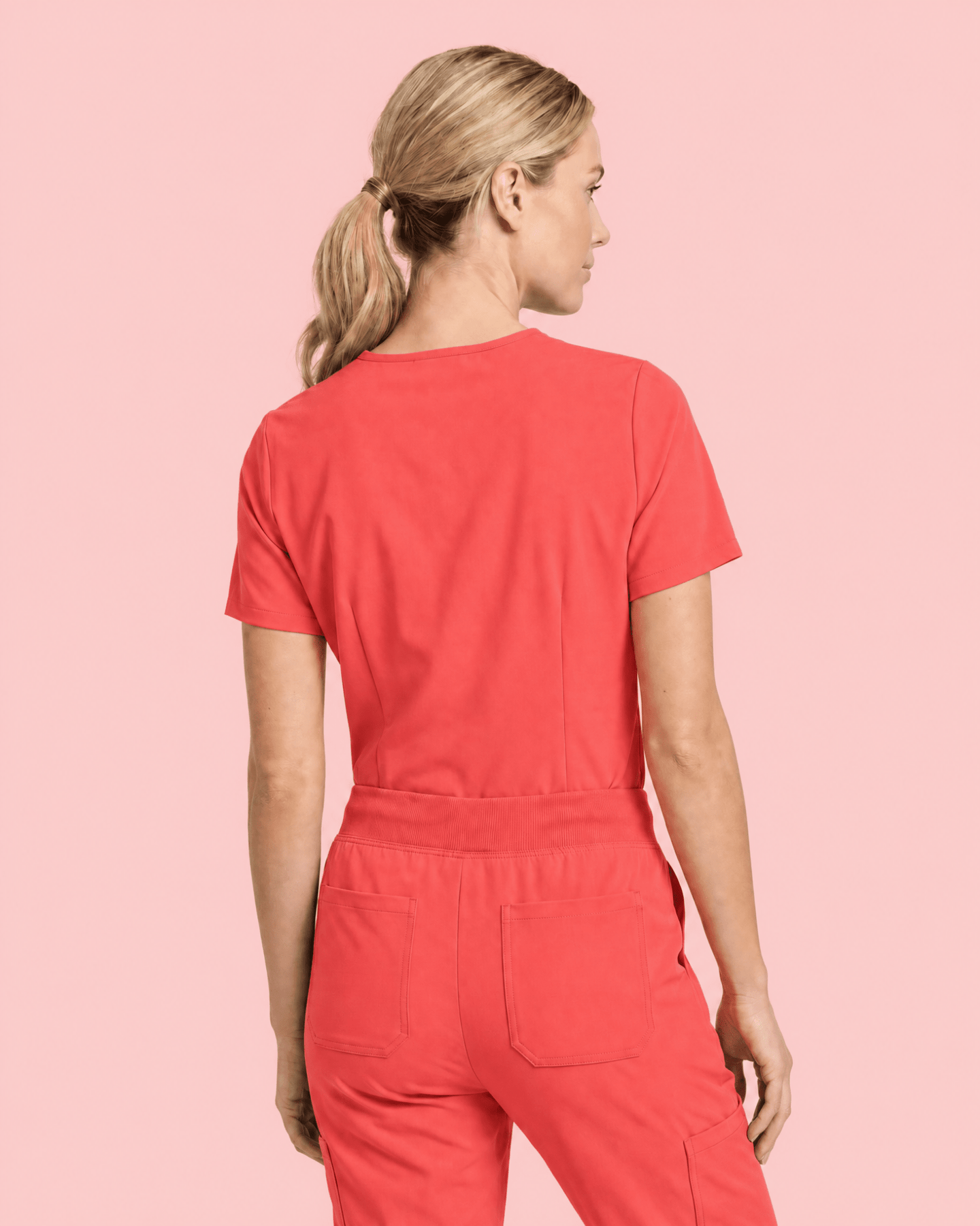 Women's Slim One-Pocket V-neck Top Coral - Scrubloop