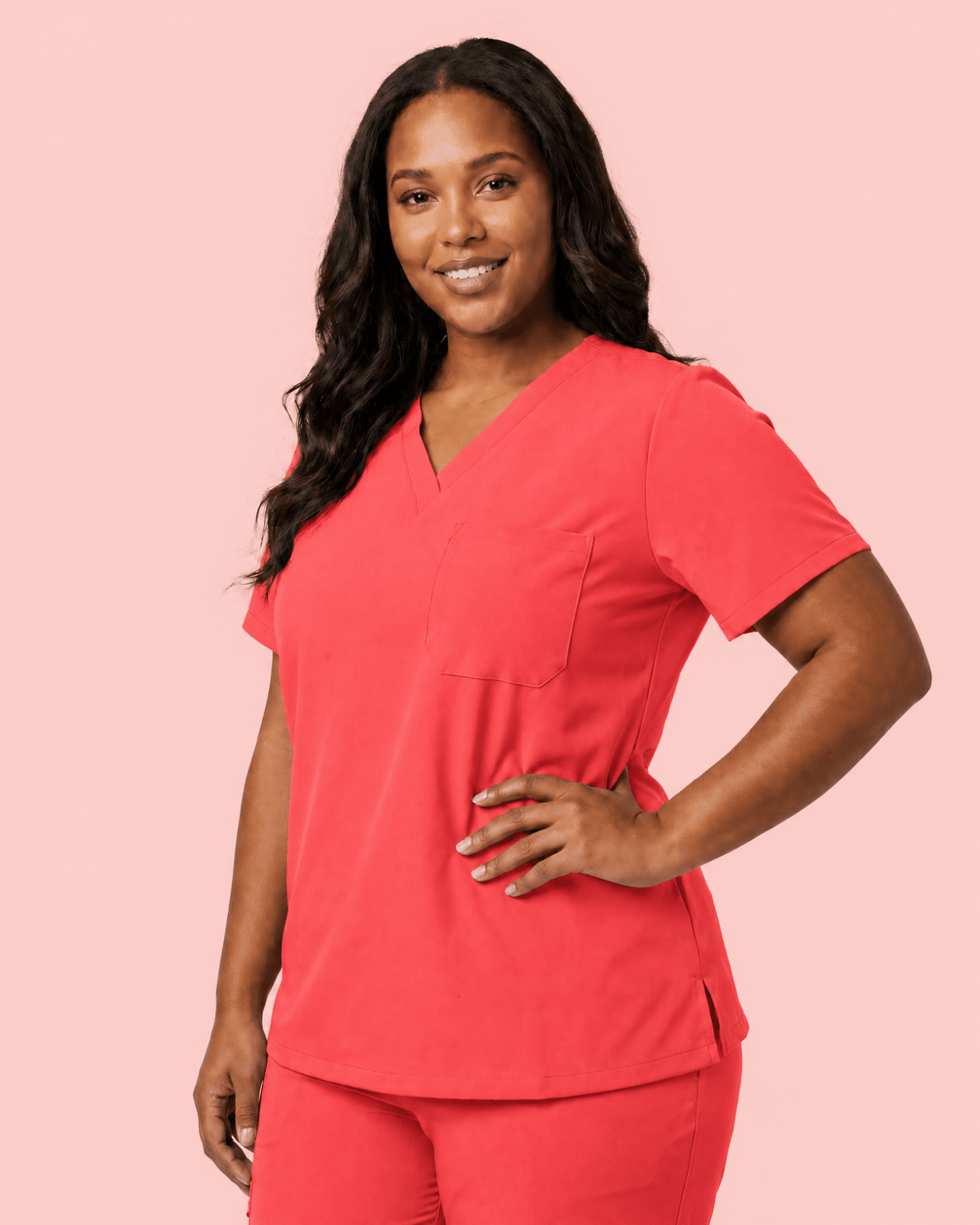 Women's Slim One-Pocket V-neck Top Coral - Scrubloop