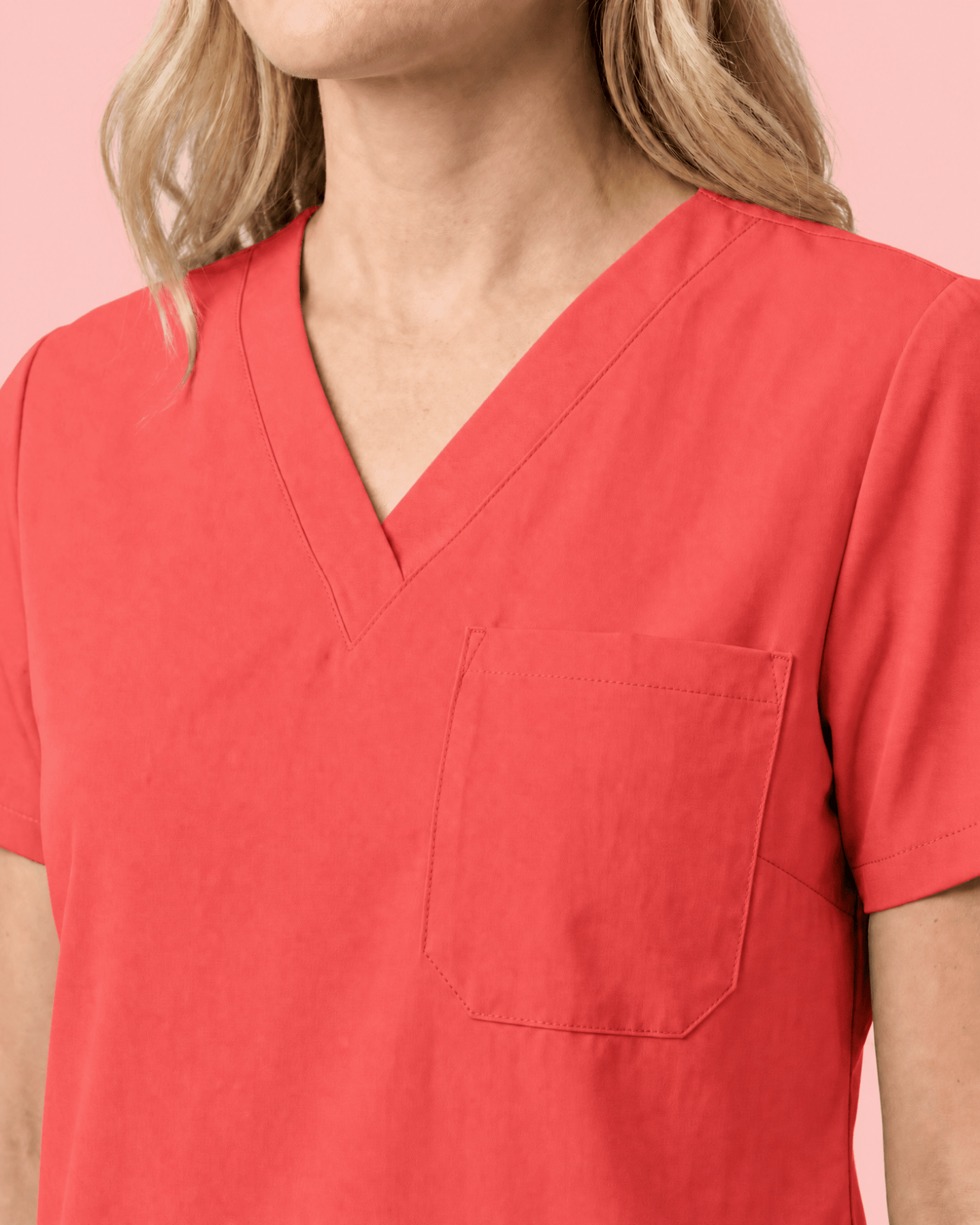 Women's Slim One-Pocket V-neck Top Coral - Scrubloop