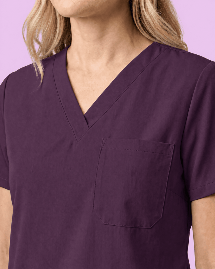 Women's Slim One-Pocket V-neck Top Deep Eggplant