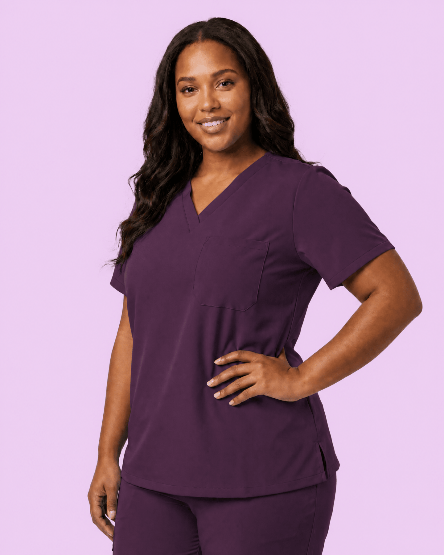 Women's Slim One-Pocket V-neck Top Deep Eggplant - Scrubloop