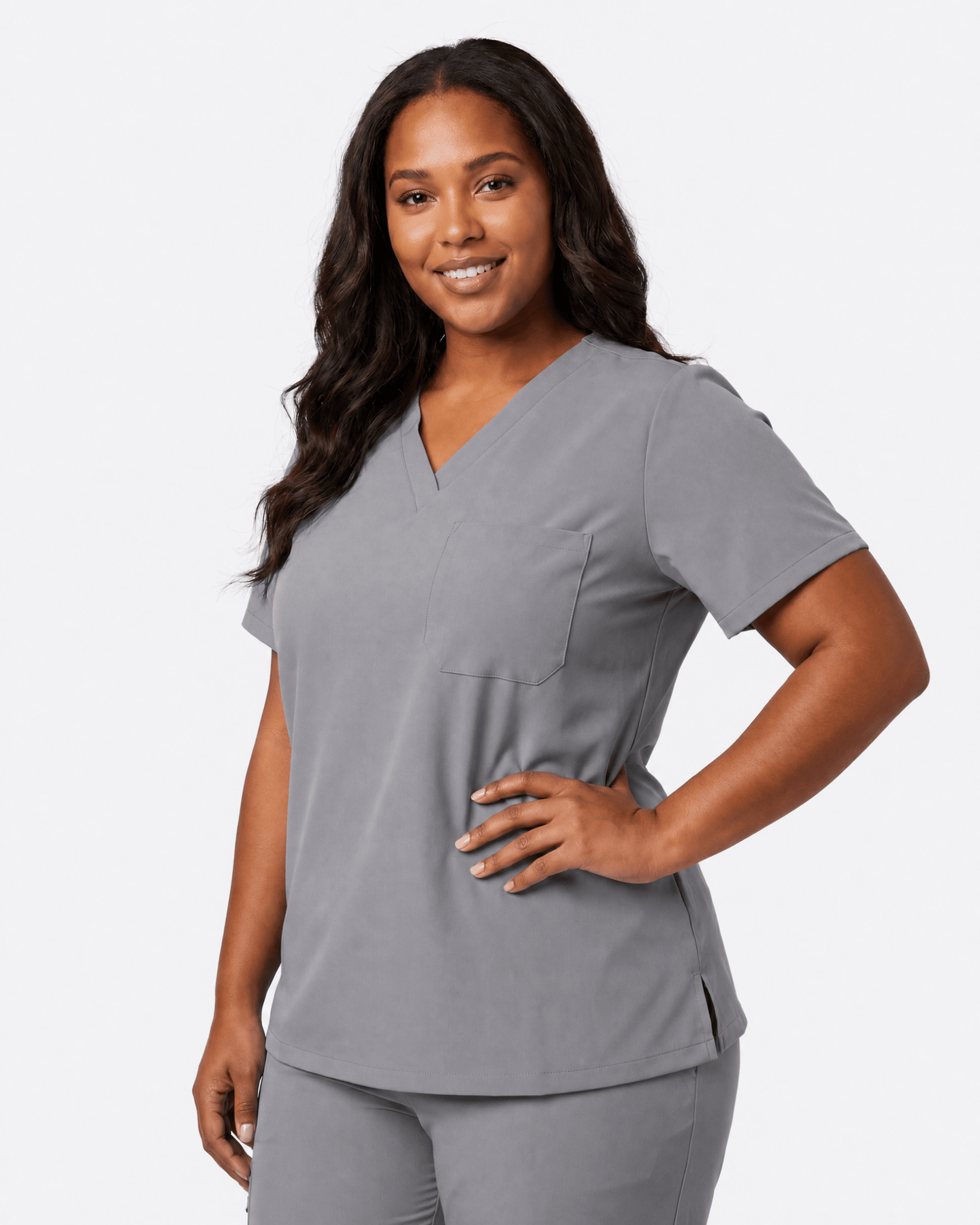 Women's Slim One-Pocket V-neck Top Heather Gray - Scrubloop