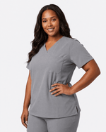 Women's Slim One-Pocket V-neck Top Heather Gray - Scrubloop