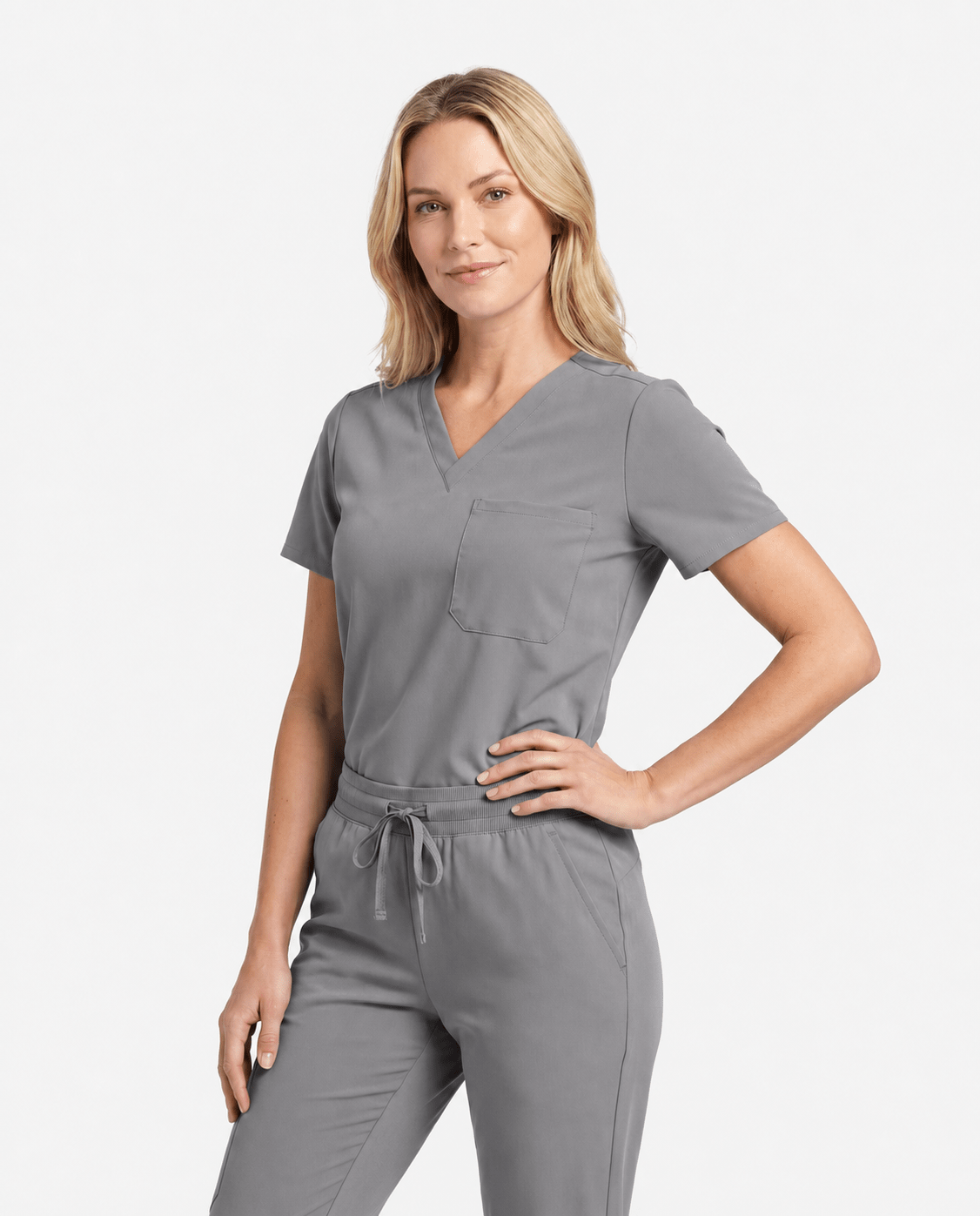 Women's Slim One-Pocket V-neck Top Heather Gray - Scrubloop