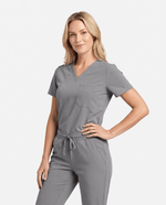 Women's Slim One-Pocket V-neck Top Heather Gray - Scrubloop