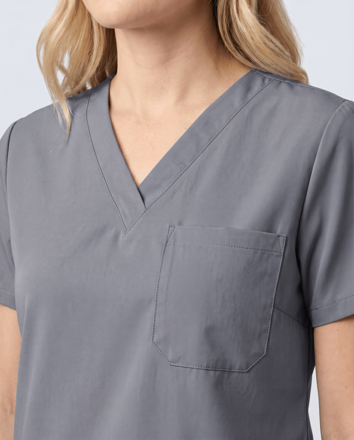 Women's Slim One-Pocket V-neck Top Heather Gray - Scrubloop