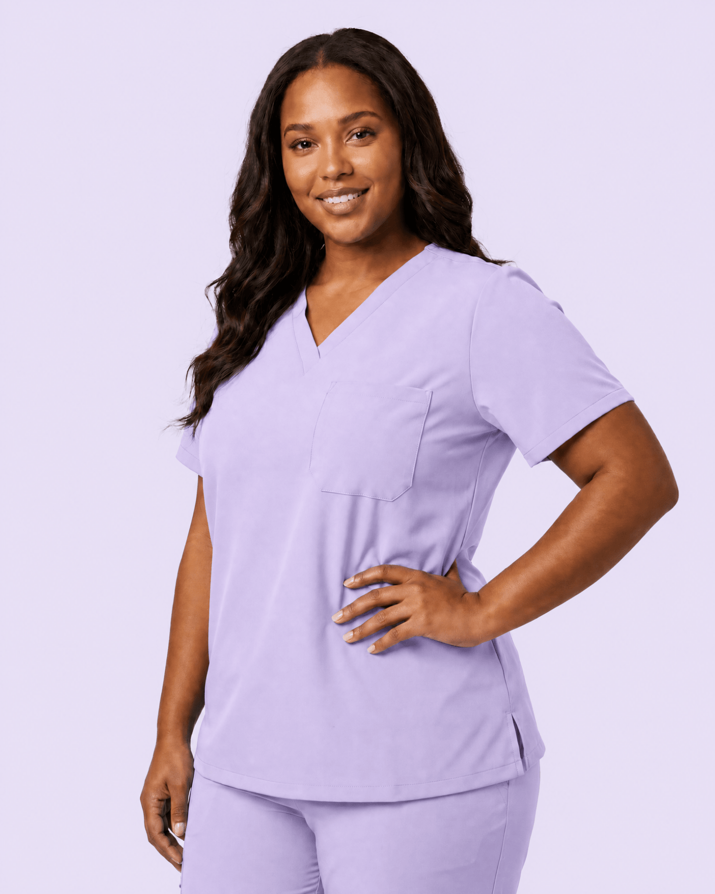 Women's Slim One-Pocket V-neck Top Lavender - Scrubloop