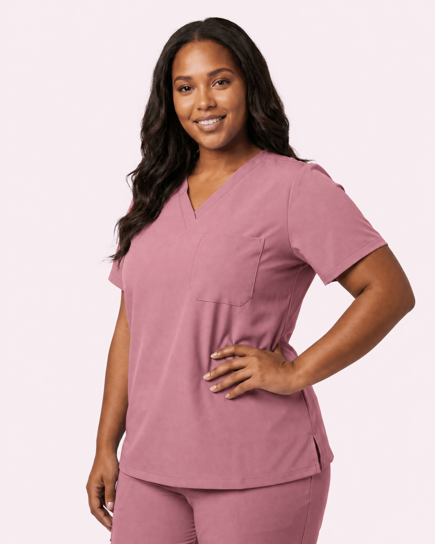 Women's Slim One-Pocket V-neck Top Mauve - Scrubloop