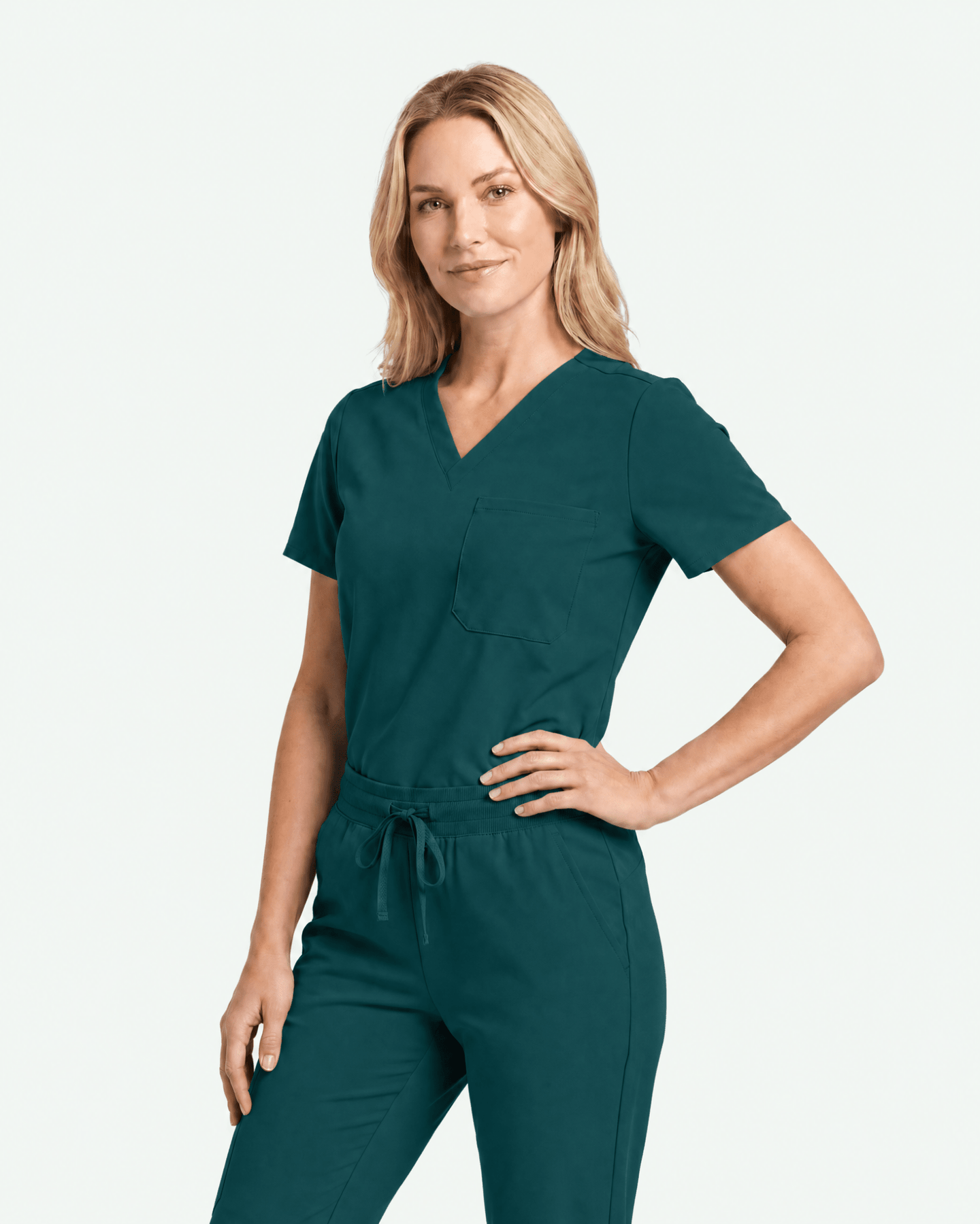 Women's Slim One-Pocket V-neck Top Midnight Green - Scrubloop