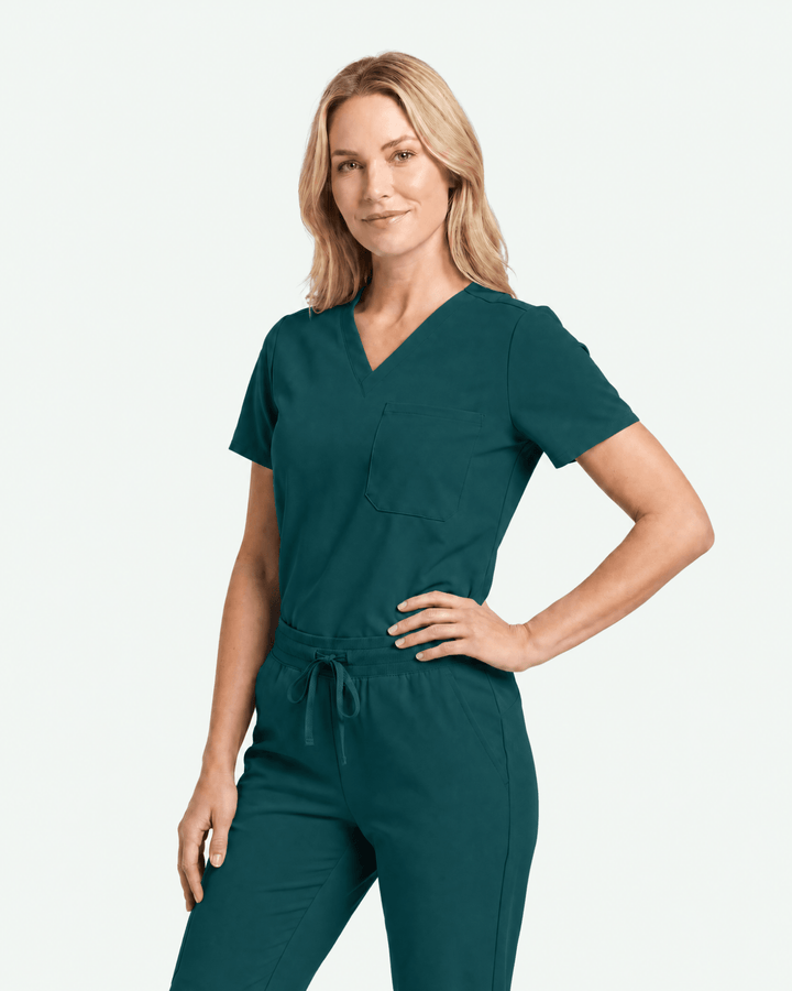 Women's Slim One-Pocket V-neck Top Midnight Green