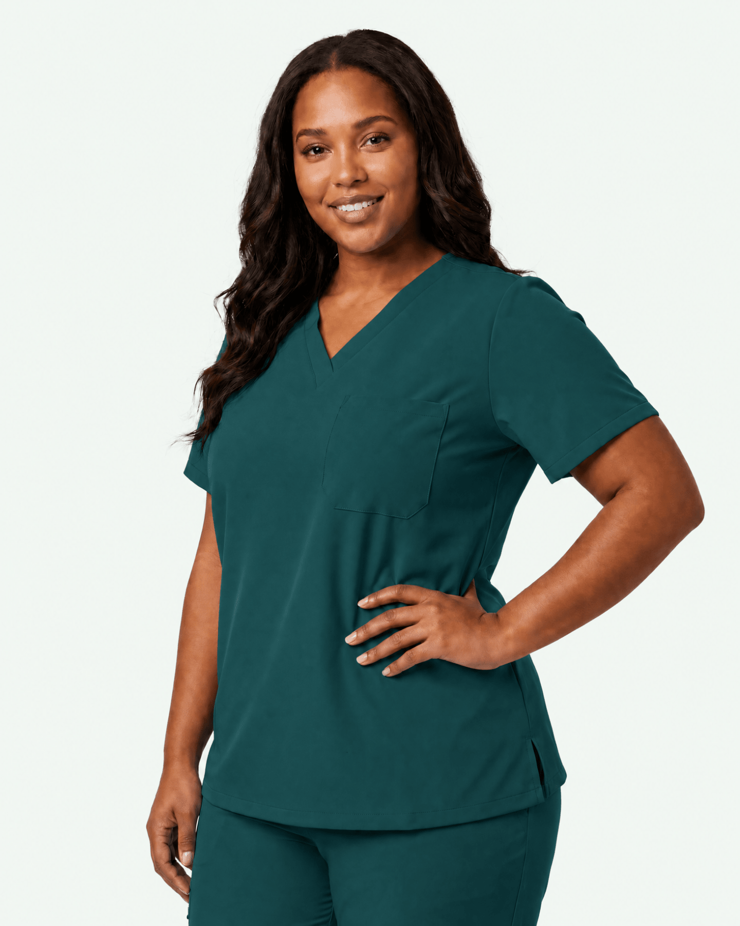 Women's Slim One-Pocket V-neck Top Midnight Green - Scrubloop