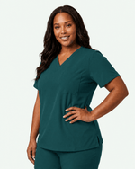 Women's Slim One-Pocket V-neck Top Midnight Green - Scrubloop
