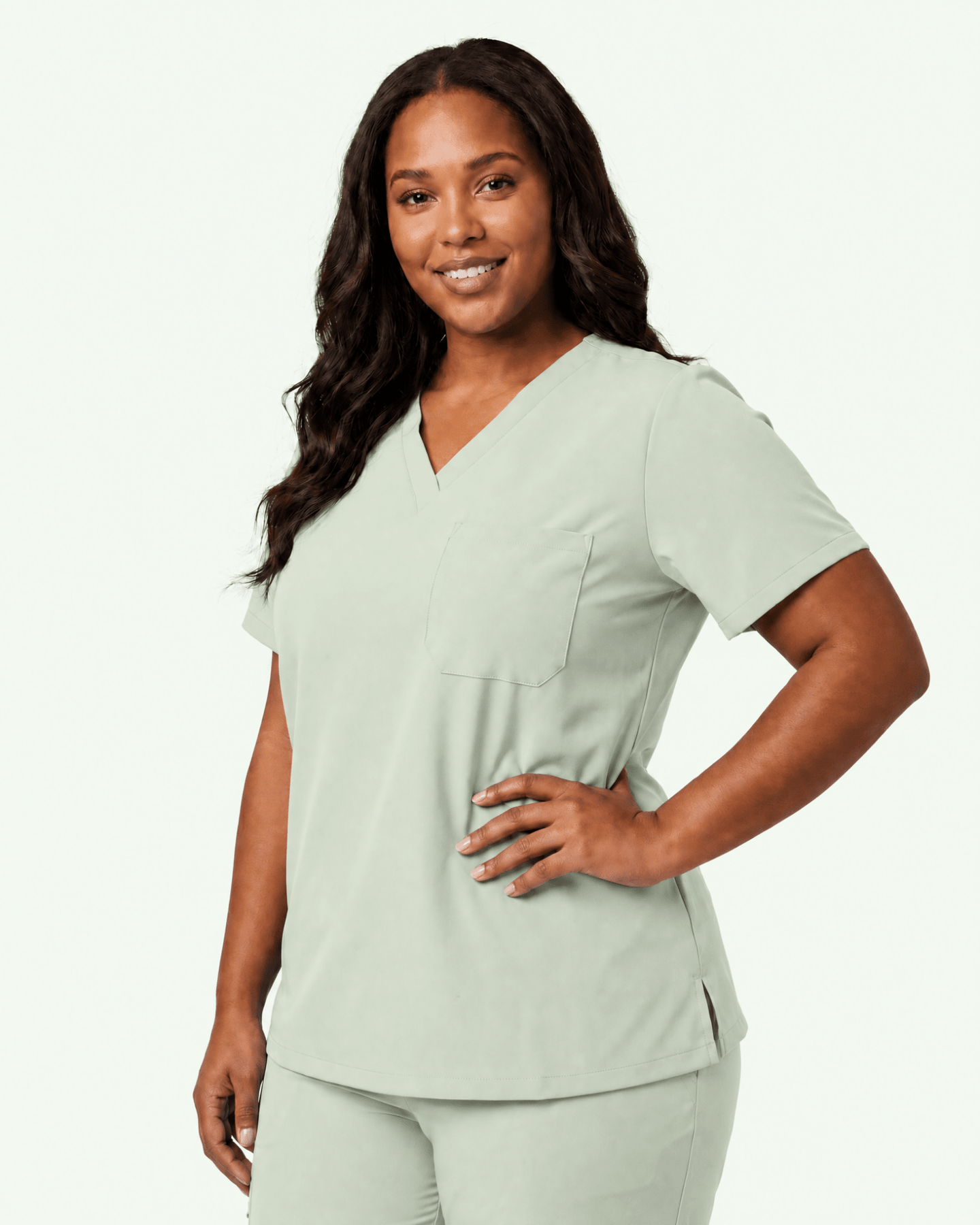Women's Slim One-Pocket V-neck Top Mint - Scrubloop
